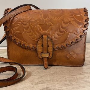 Patricia Nash Brown tooled leather Crossbody. Excellent condition.